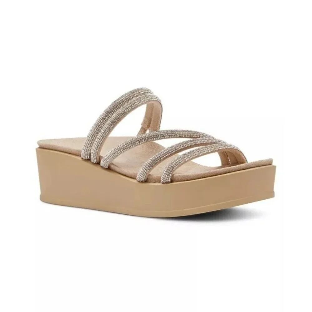 Anne Klein Vaga Womens Shoes Sz 10 M Beige Nude Wedge Sandals